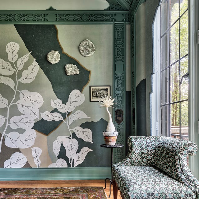 Close-up of precise wallpaper finishing work